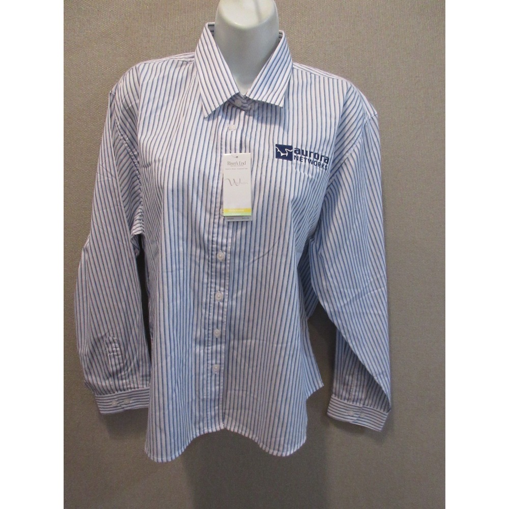 Aurora Networks Shirt Size XL Striped Company Logo Embroidered Button Up NWT
